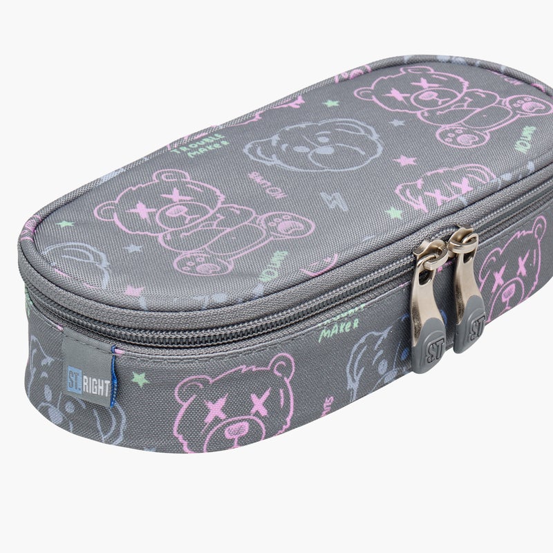 St.Right Pencil Case-Evil-Bear-Grey-1 Cmprt-Girls (Polyester) Grey \ 23X10X5 - Image 4